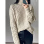 Women's plus Size Turtleneck Twist Sweater 100 Pure Cashmere Warm Padded Comfortable Fit for Autumn Winter New Arrival