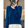 Fashion100 Merino Wool Sweater Cashmere Pullover Women Knitwear V-Neck Long Sleeve Autumn Winter Fashion Basic Clothing Tops