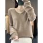 Fashion100 Merino Wool Sweater Cashmere Pullover Women Knitwear V-Neck Long Sleeve Autumn Winter Fashion Basic Clothing Tops
