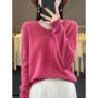 Fashion100 Merino Wool Sweater Cashmere Pullover Women Knitwear V-Neck Long Sleeve Autumn Winter Fashion Basic Clothing Tops