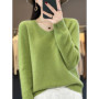 Fashion100 Merino Wool Sweater Cashmere Pullover Women Knitwear V-Neck Long Sleeve Autumn Winter Fashion Basic Clothing Tops