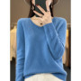 Fashion100 Merino Wool Sweater Cashmere Pullover Women Knitwear V-Neck Long Sleeve Autumn Winter Fashion Basic Clothing Tops
