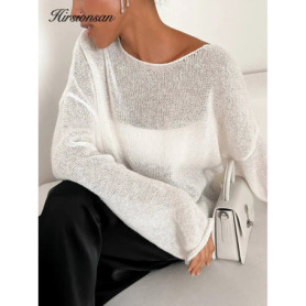 Hirsionsan Elegant Sweater Women 2024 Summer Autumn Casual Fashion Loose Women Pullovers Chic Pink White Jumper Sueter Mujer