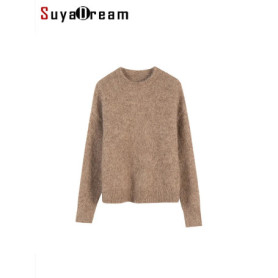 SuyaDream Warm Alpaca Pullovers for Woman, Dropped Sleeved Loose Sweaters, 2025 Fall Winter Top, Camel, Beige