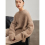 SuyaDream Warm Alpaca Pullovers for Woman, Dropped Sleeved Loose Sweaters, 2025 Fall Winter Top, Camel, Beige