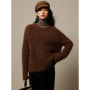 SuyaDream Warm Alpaca Pullovers for Woman, Dropped Sleeved Loose Sweaters, 2025 Fall Winter Top, Camel, Beige