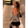 Women's Grey Turtleneck Backless Knitted Sweater Sleeveless Vest Pulls Tops Winter Spring Clothing Pink Blue Black Brown White