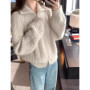 European high-neck zipper cashmere cardigan women's autumn winter thickened sweater wool knitted sweater twist coat lapel top
