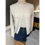 Sweet Buttons White Knitted Cardigan Women Autumn New Casual Streetwear Long Sleeve Sweater Coat Cute Simple Basic Sweaters Tops