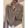 100cashmere cardigan for women high neck loose and soft sweater for autumn and winter wool knitted sweater thickened coat
