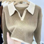Sweater Knitted Sweater POLO Autumn Winter Korean Edition New Lazy Style Soft Glutinous Outer Loose Small Bottom Casual Top