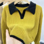 Sweater Knitted Sweater POLO Autumn Winter Korean Edition New Lazy Style Soft Glutinous Outer Loose Small Bottom Casual Top