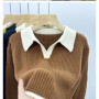 Sweater Knitted Sweater POLO Autumn Winter Korean Edition New Lazy Style Soft Glutinous Outer Loose Small Bottom Casual Top