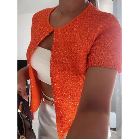 Sequin Knitted Women Top Coat Halter Vest Bead Round Neck Slim Fit Cardigan Short Blouse Knitwear Fashion Suspender Sweater Tank