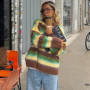 Fashionable Colorful Striped Sweater Casual Chic 2025 Autumn Winter Outfit Loose Round Neck Warm Knit Sweaters Maillard Style
