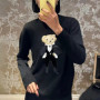 2025s Holiday Metallic Bear Sweater Cashmere Knit Pullover Autumn Winter Long Sleeve Women Knitwear Top Coat Relaxed Fit Clothes