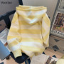 Spring Autumn Casual Cartoon Embroidery Striped Hooded Sweater Women Sweet Knitted Cardigan Coat Japanese Girls Loose Knitwear