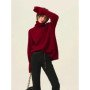 Turtleneck 100 cashmere sweater women loose thickening age reduction niche vintage red crewneck sweater women long sleeves