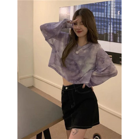 T-Shirts Women Tie Dye Casual Trendy Elegant Sun-proof Sexy Ladies Tees Teens Sheer Tops Summer Hot Selling Beach Simple Cozy
