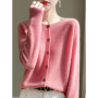 Women 100 Merino Wool Cardigan Soft O-Neck Cashmere Sweater OL Buttoned Knitwear Casual Top Clothing Korean Style