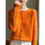 Women 100 Merino Wool Cardigan Soft O-Neck Cashmere Sweater OL Buttoned Knitwear Casual Top Clothing Korean Style