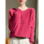 Women 100 Merino Wool Cardigan Soft O-Neck Cashmere Sweater OL Buttoned Knitwear Casual Top Clothing Korean Style