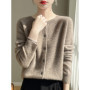 Women 100 Merino Wool Cardigan Soft O-Neck Cashmere Sweater OL Buttoned Knitwear Casual Top Clothing Korean Style