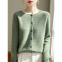 Women 100 Merino Wool Cardigan Soft O-Neck Cashmere Sweater OL Buttoned Knitwear Casual Top Clothing Korean Style