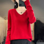 Women 100 Merino Wool Sweater V-Neck Basic Pullover Autumn Winter Cashmere Clothing Long Sleeve Soft Knitwear Tops Solid Color