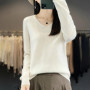 Women 100 Merino Wool Sweater V-Neck Basic Pullover Autumn Winter Cashmere Clothing Long Sleeve Soft Knitwear Tops Solid Color