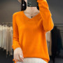Women 100 Merino Wool Sweater V-Neck Basic Pullover Autumn Winter Cashmere Clothing Long Sleeve Soft Knitwear Tops Solid Color