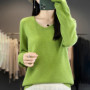 Women 100 Merino Wool Sweater V-Neck Basic Pullover Autumn Winter Cashmere Clothing Long Sleeve Soft Knitwear Tops Solid Color