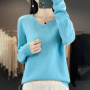 Women 100 Merino Wool Sweater V-Neck Basic Pullover Autumn Winter Cashmere Clothing Long Sleeve Soft Knitwear Tops Solid Color