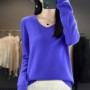 Women 100 Merino Wool Sweater V-Neck Basic Pullover Autumn Winter Cashmere Clothing Long Sleeve Soft Knitwear Tops Solid Color