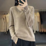 Women 100 Merino Wool Sweater V-Neck Basic Pullover Autumn Winter Cashmere Clothing Long Sleeve Soft Knitwear Tops Solid Color