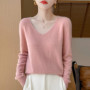 Women 100 Merino Wool Sweater V-Neck Basic Pullover Autumn Winter Cashmere Clothing Long Sleeve Soft Knitwear Tops Solid Color