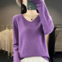 Women 100 Merino Wool Sweater V-Neck Basic Pullover Autumn Winter Cashmere Clothing Long Sleeve Soft Knitwear Tops Solid Color