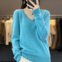 Women 100 Merino Wool Sweater V-Neck Basic Pullover Autumn Winter Cashmere Clothing Long Sleeve Soft Knitwear Tops Solid Color