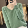 Women 100 Merino Wool Sweater V-Neck Basic Pullover Autumn Winter Cashmere Clothing Long Sleeve Soft Knitwear Tops Solid Color