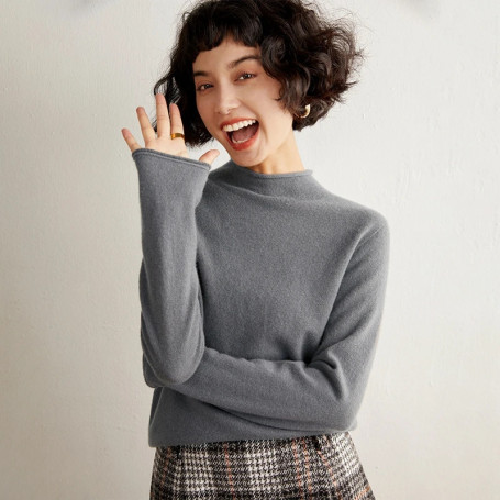Autumn and Winter New Women's Cashmere Sweater 100 Pure Cashmere Half High Collar Hoodie Knitted Hot Selling Women's Top
