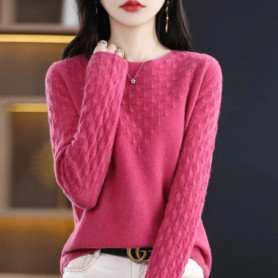 2026 New Autumn Winter Pullover Sweater Women Fashion Loose Round Neck Hollowed-out Jacquard Knitted Female With Bottoming Shirt