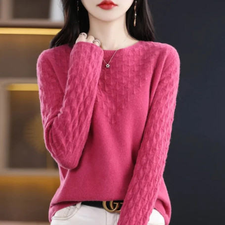 2026 New Autumn Winter Pullover Sweater Women Fashion Loose Round Neck Hollowed-out Jacquard Knitted Female With Bottoming Shirt