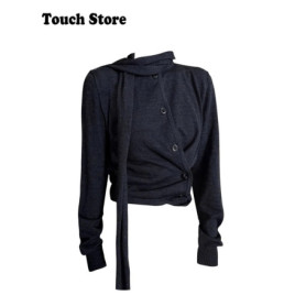 Winter Women Vintage Long Sleeve Korean Fashion Cardigan Tops Sweater Irregular Knitwear 2000s Aesthetic Design Shoujo Elegant