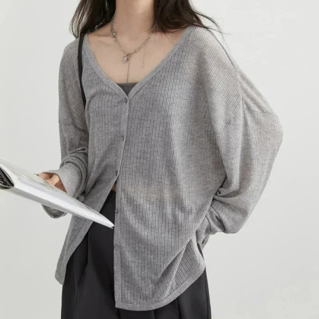 Women's Cardigan New V-neck Long Sleeved Female Shirt Female Jumpers Sun Protection Woman Top Spring Summer Knitted Cardigan