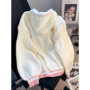 Cute Sweet Cardigan Sweaters Women Lazy Wind White Knitted Coats Long Sleeve Loose Female Japan Kawaii Elegant Hooded Tops