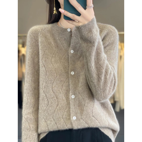 100 Merino Wool Knitwear O-neck Hollow Out Sweater For Women Cardigan Raglan Sleeve Spring Autumn Cashmere Popular Clothes Tops
