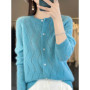 100 Merino Wool Knitwear O-neck Hollow Out Sweater For Women Cardigan Raglan Sleeve Spring Autumn Cashmere Popular Clothes Tops