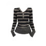 Autumn Women Korean Fashion Y2k Long Sleeve Hoodie Striped Jumper Shoujo Cuddly Sweater Knitwear 2000s Aesthetic Gyaru Coquette