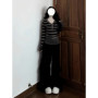Autumn Women Korean Fashion Y2k Long Sleeve Hoodie Striped Jumper Shoujo Cuddly Sweater Knitwear 2000s Aesthetic Gyaru Coquette
