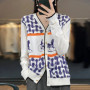 Spring And Autumn New Wool Coat Jacket Women's Long Sleeve Wide V-Neck Printed Stitching Sweater Thin Cardigan